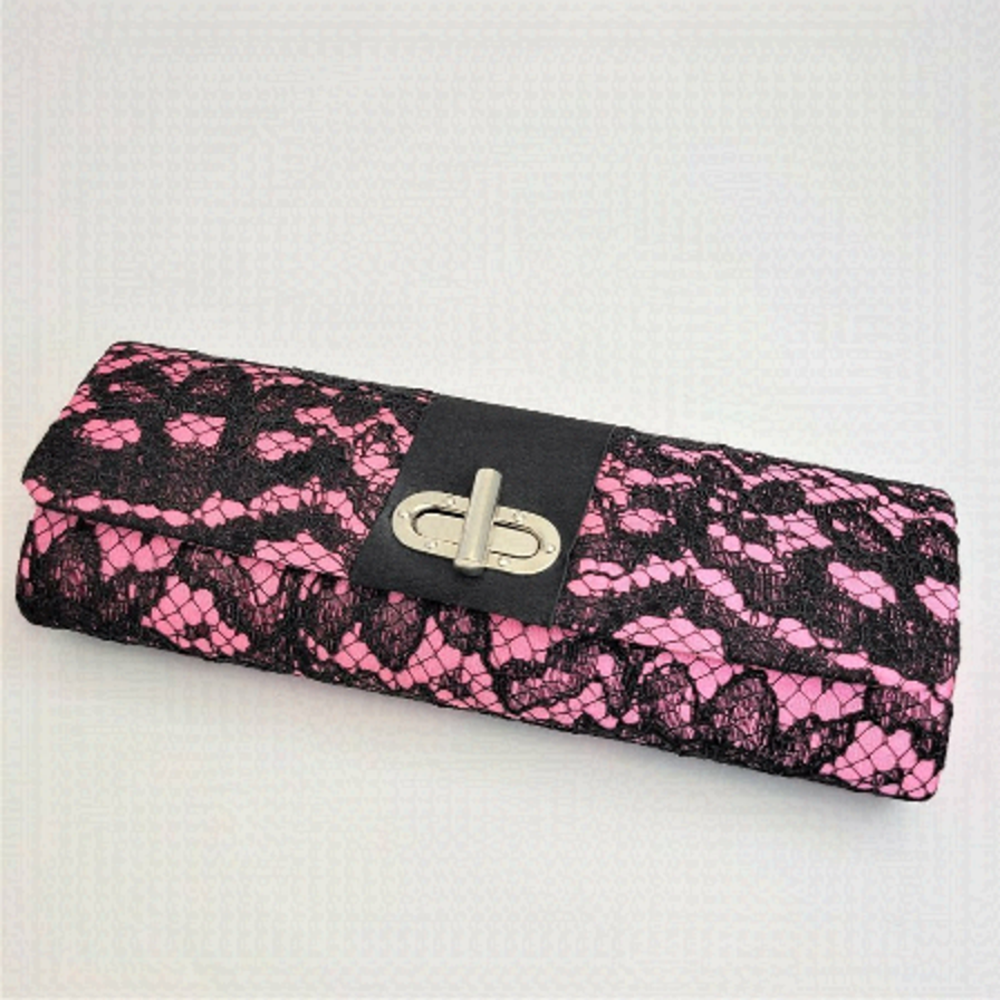 Pink and Black Lace Evening Clutch Purse